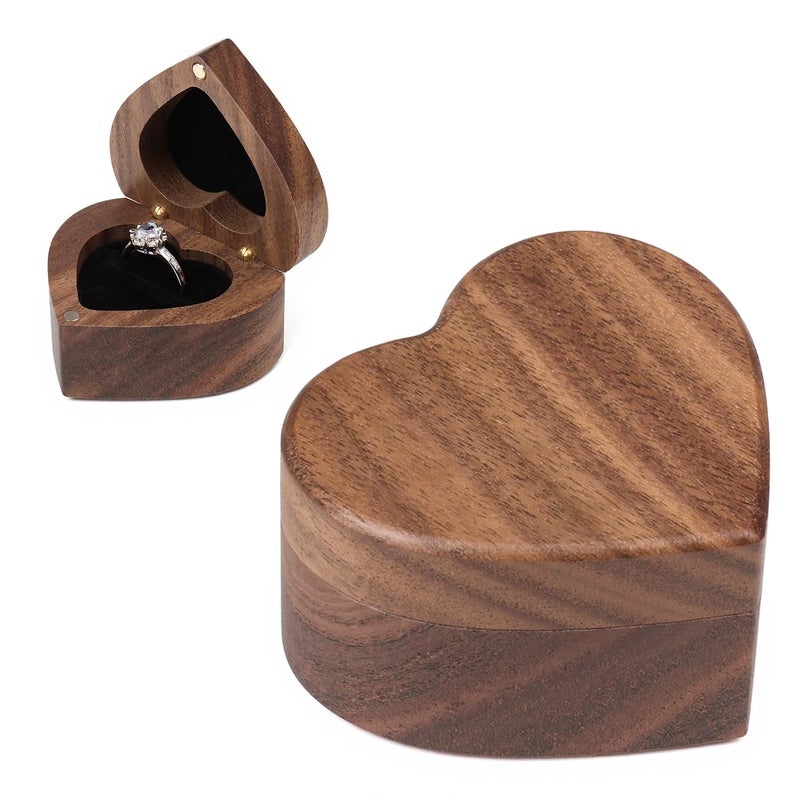 Wislist Engagement Proposal Ring Box Slim Wooden Heart Shaped Ring Case Bearer Box Holder for Wedding Ceremony, Commemoration Day, Birthday Gift, Jewelry Store, Collection & Display - Image 1